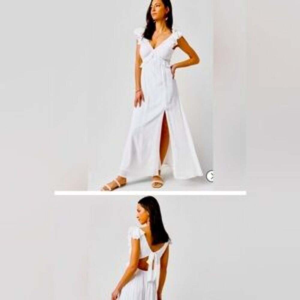 Audrey Parks for Francesca’s Romantic Ruffle White Maxi Dress  Size Small